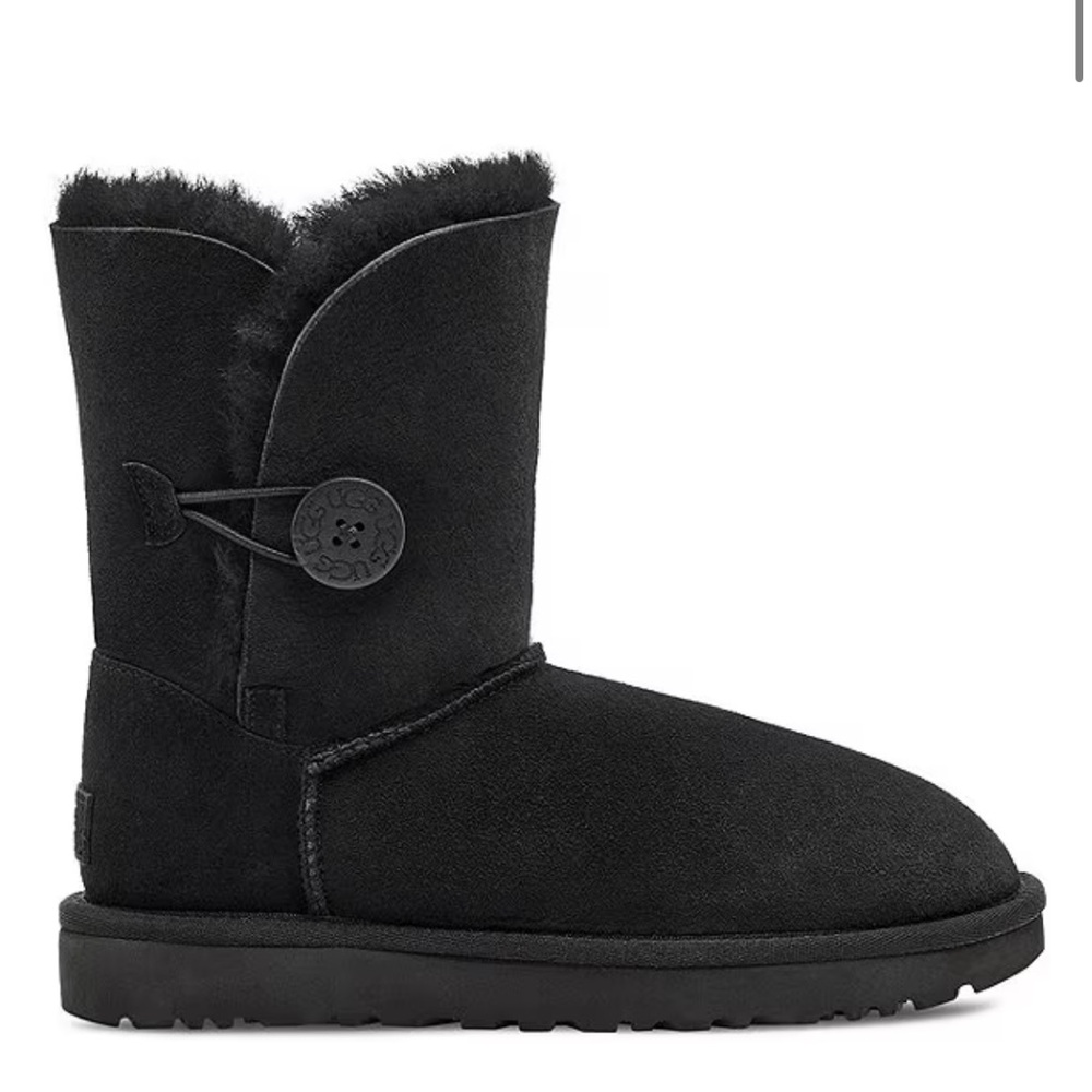 UGG Bailey Button Black Sheepskin Suede Leather Midi Ankle Slip-on Boots Shoes 7